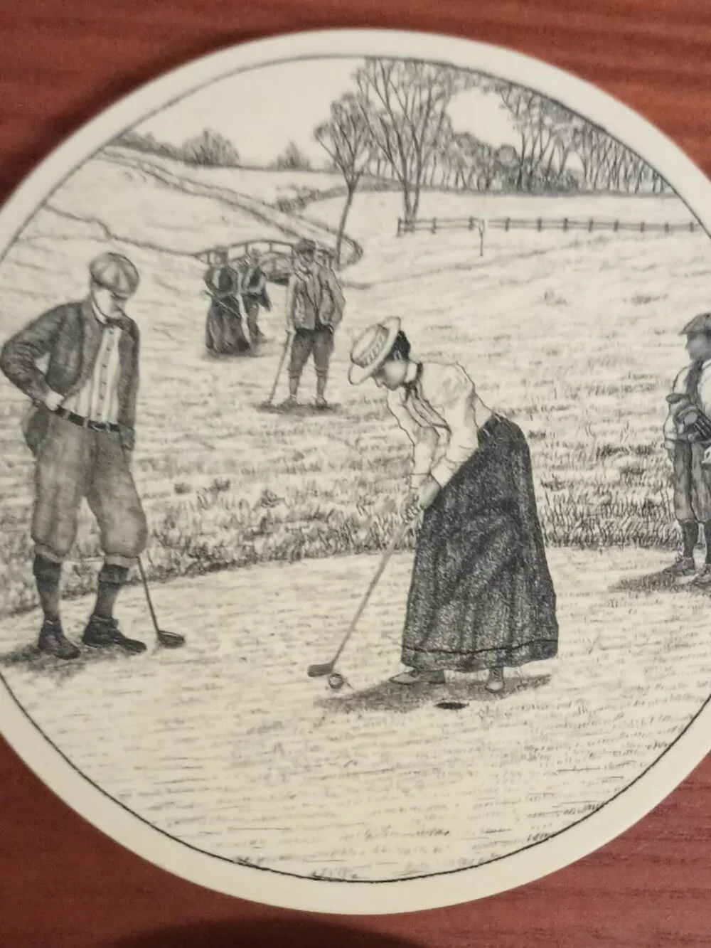 Vintage Barlowe Golf Coasters Set of 4 Made in USA Etched Golf Scene Faux Scrims